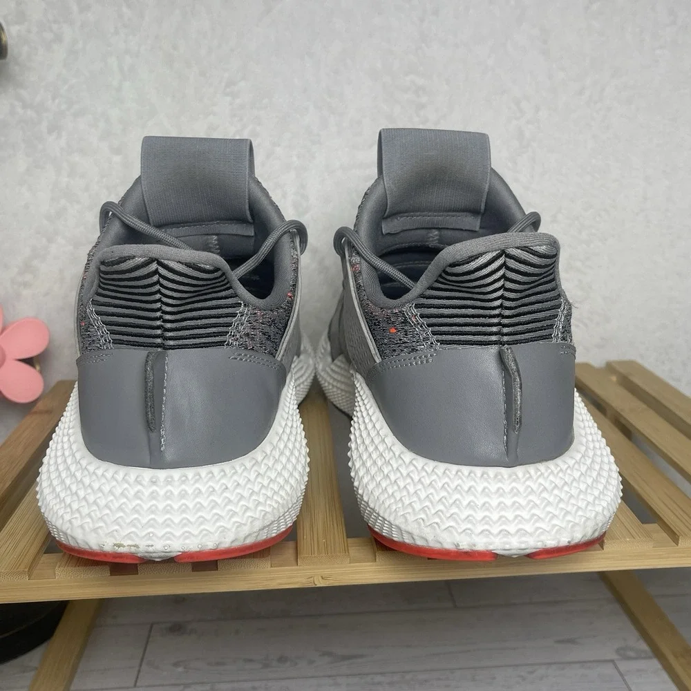 Adidas Prophere Shoes Mens 10.5 Gray Solar Red Primeknit CQ3023 Athletic Sneaker